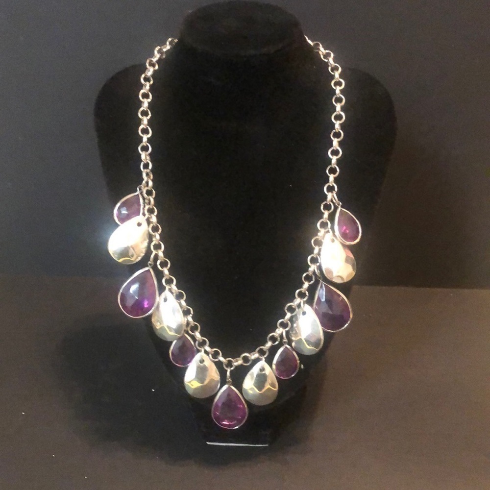 purple tear drop rhine stone chain necklace​
